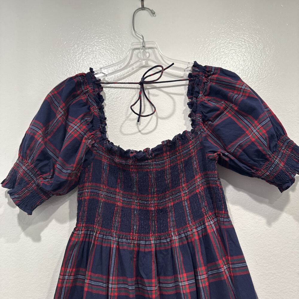 HILL HOUSE Dress Athena Plaid Print Dress Navy Blue Red Preppy Academia Small - Picture 2 of 8